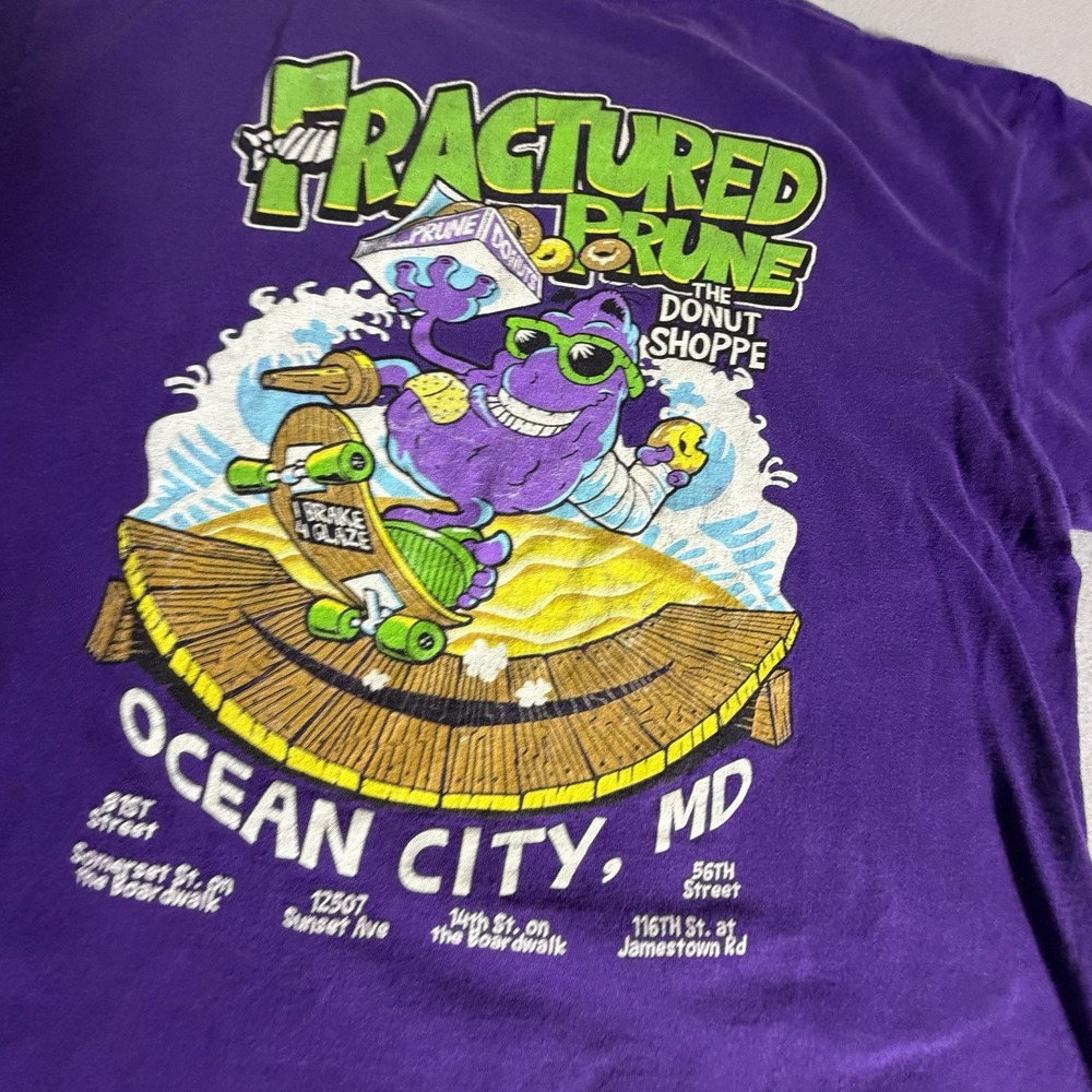 Fractured Prune Donut Shoppe T Shirt Mens Large Purple Ocean City Md Skater Tee View 6